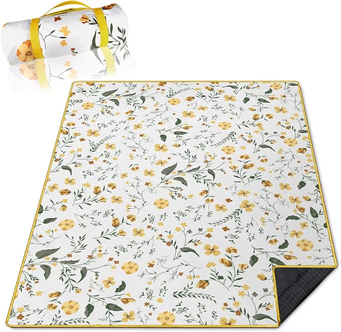 Flower Picnic Blankets Waterproof Foldable, 60’‘x80'' Portable Dual Layers Outdoor Travel Camping Picnic Backpacking Hiking Beach Blanket Mat for Grass Padded Lawn Park Beach ,Picnic Accessories