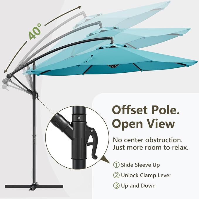 10FT Patio Umbrella, Cantilever Outdoor Umbrella with 360° Rotation & Tilt Adjustment, Offset Patio Umbrella with UV-Resistant Waterproof Canopy for Backyard, Pool, Garden