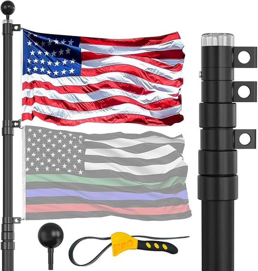 30FT Telescoping Flag Pole for Outside House, Extra Thick Telescopic Flagpole with USA Flag, Inground Outdoor Use, Camper RV, Residential & Commercial, Complete Hardware & Top Ball (Black)