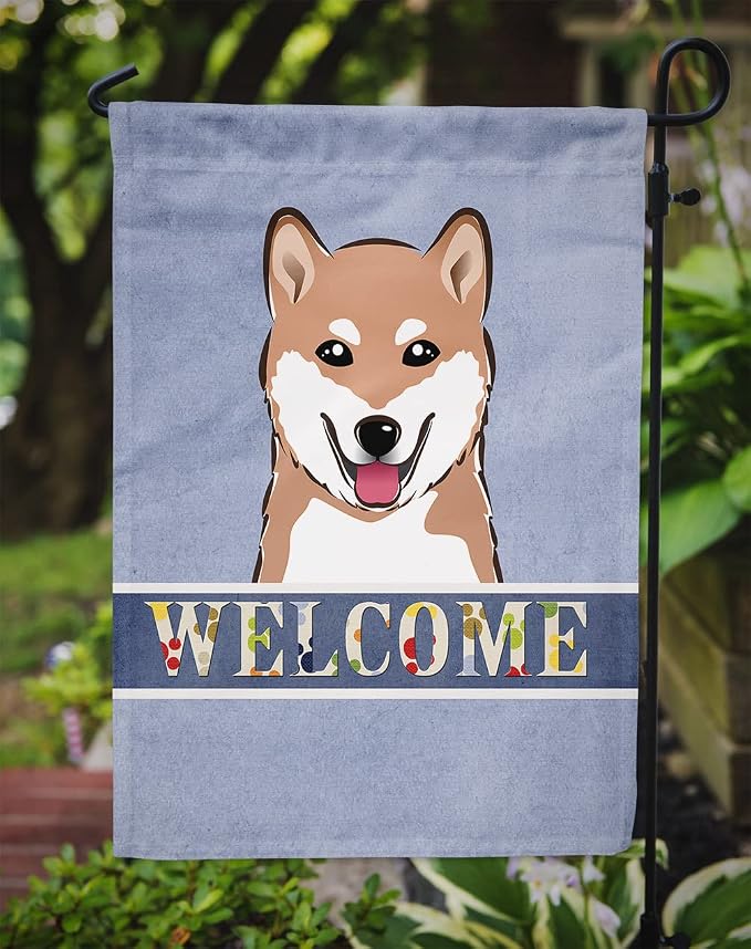 Caroline's Treasures BB1411GF Shiba Inu Welcome Garden Flag, Blue Mailbox Flag Decorative Yard Flag Banner Outside Patio Artwork Yard Flower Beds, Garden Size, Multicolor