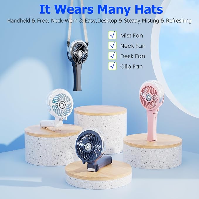 HandFan Upgraded Handheld Misting Fan, Two Button Easy Operation, Rechargeable Portable Mister Fan, Spray Water Mist Fans, Mini Electric Cooling Fans for Travel, Outdoors, Disney(Royal Blue)