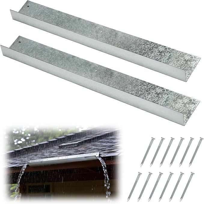 AIWFL 2PCS Roof Rain Diverter,3.28FT Rain Gutter Diverter Galvanized Steel Roofing Rainwater Diverter for House Shingle,0.06" Thick Rain Gutter Guards Diverter with 12 Corresponding Nails