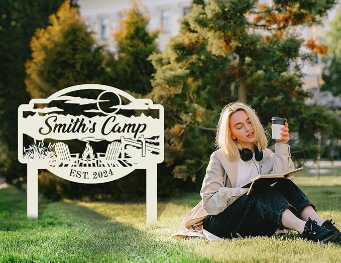 Personalized Camp fire Family Metal Signs, Outdoor Sign Wall Art, Campers Yard sign, Family Name Sign, Camper Metal Decor, Camping Stake, Yard Stake, Housewarming Present