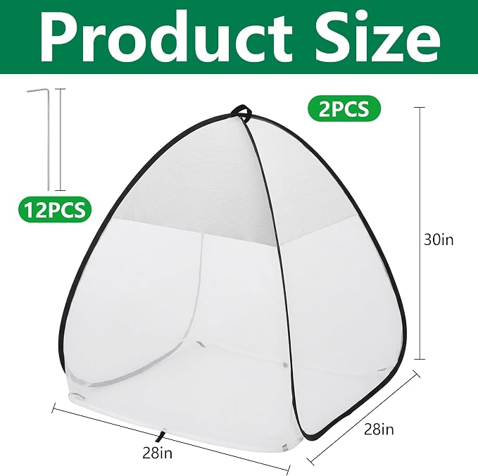 2 Pcs Pop Up Garden Netting Bug and Shade Covers, 30" x 28" x 28" Plant Sun Shade Top Bird Netting Tents, Insect Barrier Sun Protection Plant Cover Tent for Outdoor Plants Vegetables Fruits (White)