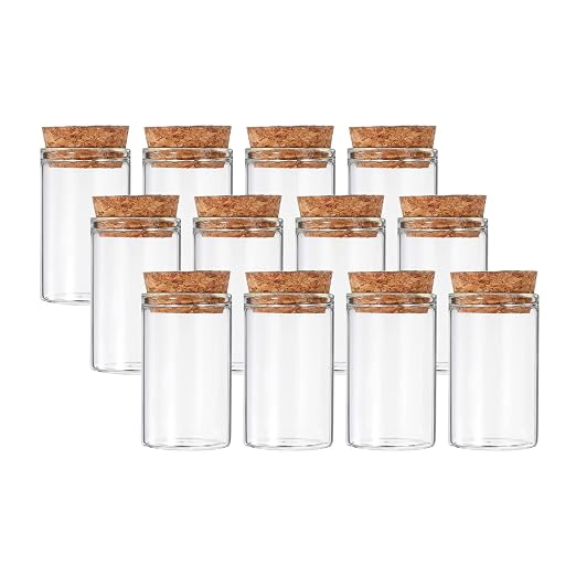 PATIKIL 20ml Test Tubes, 12pcs 1.97x1.18 Glass Clear Flat Bottom Test Tube Containers with Cork Stopper for Bead Party Candy Bath Salt Storage Scientific Experiment Plant Propagation