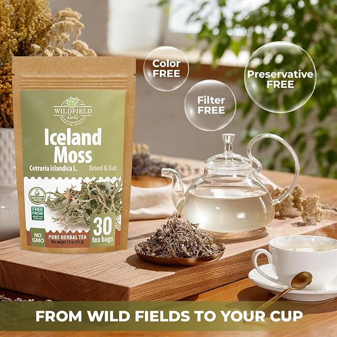 30 Bags Icelandic Moss Herbal Tea (Cetraria Islandica) - 30 Count 1.5g Bags Dried Iceland Moss Herb Tea