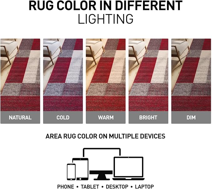 Rugshop Geometric Boxes Non-Slip Modern Living Room Area Rug Red 2' x 7'2" | Non-Shedding, Rectangular, Size 2' x 7'2", Bedroom, Dining Room, Home Office, Kitchen, Entryway, Hallway, Nursery, Kids Room