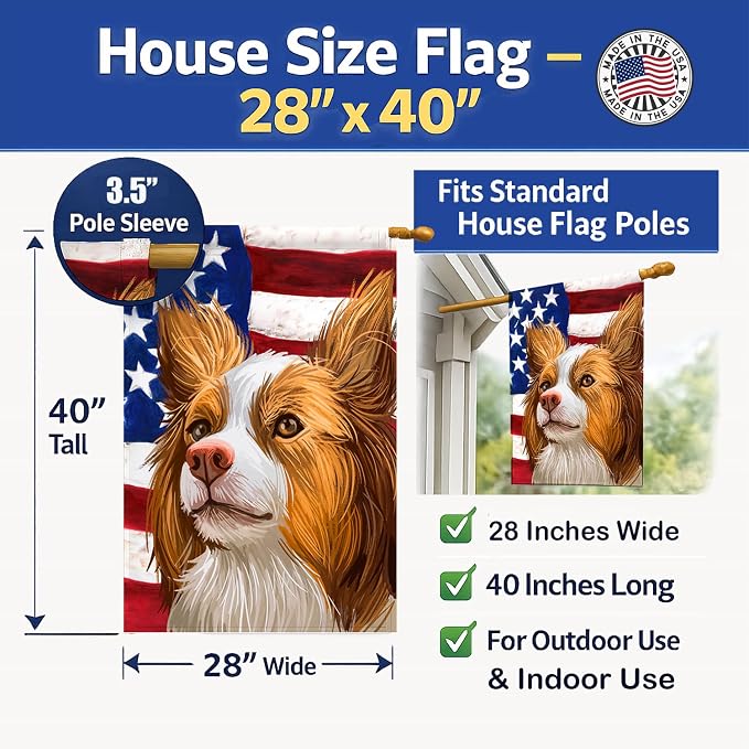 Caroline's Treasures CK6616CHF Miniature Australian Shepherd American Flag House Flag Large Porch Sleeve Pole Decorative Outside Yard Banner Artwork Wall Hanging, Polyester, House Size, Multicolor