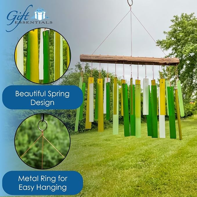 Blue Handworks Spring Colors Glass and Driftwood Chime - Sandblasted Glass and Found Wood Hand Crafted Wind Chime | Sandblasted Glass and Found Wood Hand Crafted Wind Chime