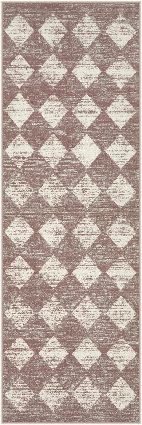 Checkered Kitchen Runner Rug 2x6 Beige, Non Slip Washable Hallway Bathroom