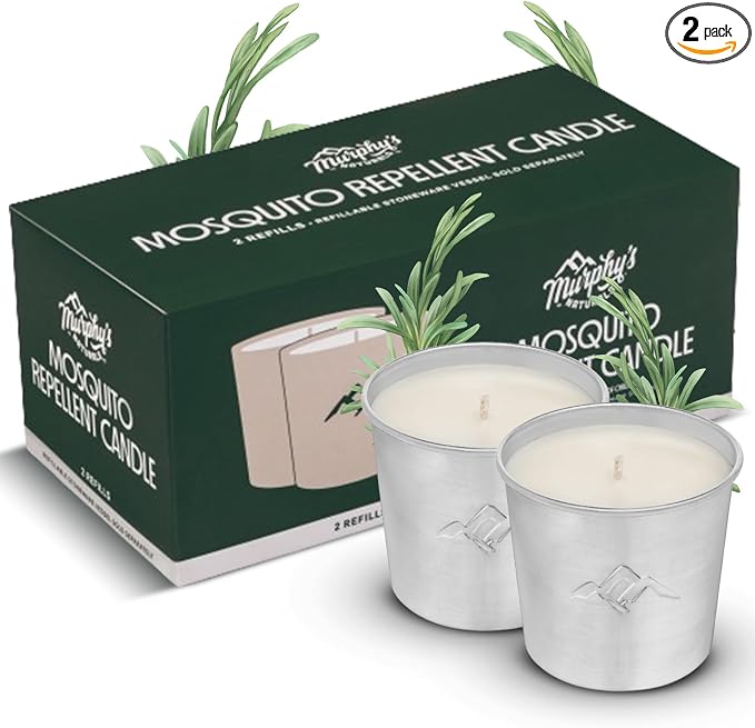 Murphy's Naturals Mosquito Repellent Candle Refills, 9 oz (Pack of 2) | Soy & beeswax blend with rosemary, peppermint, citronella & lemongrass essential oils; 30-hour burn time