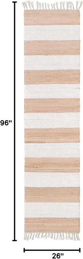 Unique Loom Chindi Rag Collection Area Rug - Striped (2' 2" x 8' Runner, Beige/ Ivory)