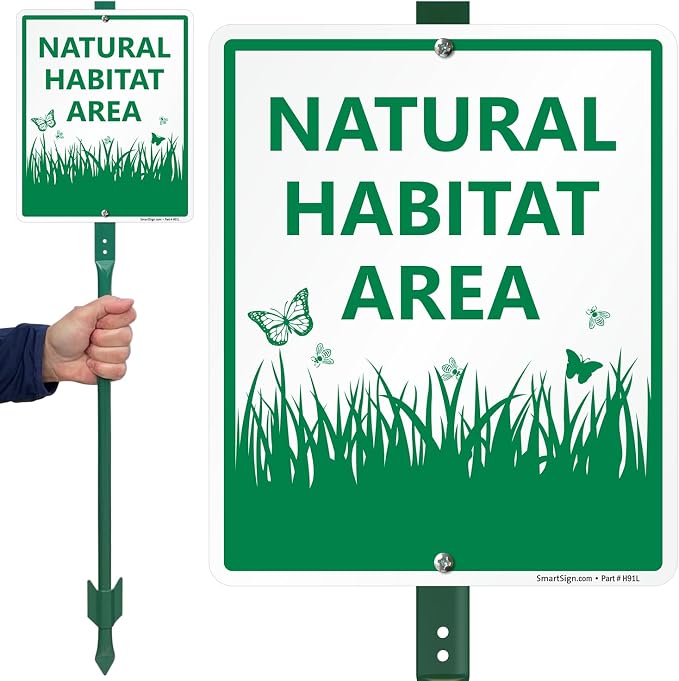 SmartSign 12 x 10 inch Natural Habitat Area Yard Sign & Stake Kit, 40 mil Laminated Rustproof Aluminum, 3 foot Stake, Green and White, Set of 1, For Lawn, Garden