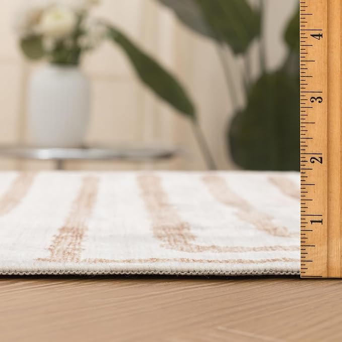 Machine Washable Area Rug Runner - Living Room Bedroom Bathroom Kitchen Entryway Office - Non-Slip Baking Low Pile Stain Resistant Premium - Modern Geometric - Finn - Beige 2'6" x 8'