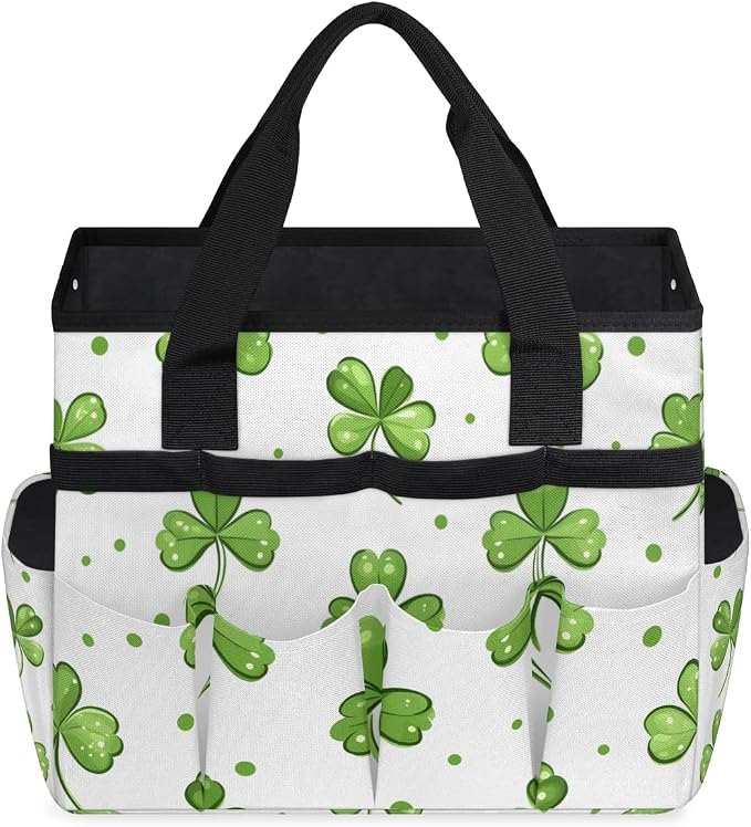 Clover Gardening Tool Bag,Heavy Duty Garden Tote Bag,Portable Oxford Leaf Gardening Storage Basket Organizer Handbag with Pockets Handle,Hand Tools Gifts for Outdoor Garden Lawn Yard
