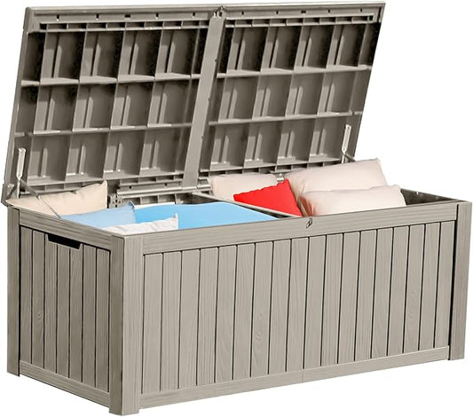 YITAHOME 180 Gallon Large Outdoor Storage XL Deck Box w/Divider for Patio | Outdoor Cushions, Garden Tools, Sports Equipment and Pool Supplies, Waterproof, Resin, Lockable, Taupe
