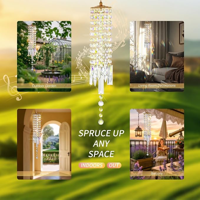 Crystal Wind Chimes Rainbow Suncatcher for Window, Garden, Patio | K9 Crystal Suncatcher, 22 Inches, Creates Rainbows Indoors/Outdoors, Ideal For Gifting, Rose Gold Hooks, Porch/Balcony