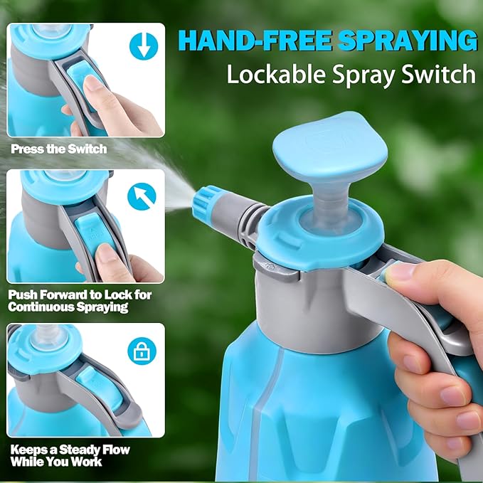 Hand Pump Sprayer 1/2 Gallon, 68 Oz Leak-Proof Water Mister Spray Bottle, 2L Handheld Garden Pressure Sprayer in Lawn and Garden, with Adjustable Nozzle, Extended Spray Rod & Safety Valve