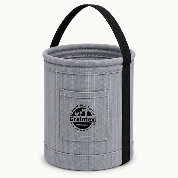 Graintex Canvas Utility Bucket 9.5"x14", Round Tool Bucket, Reinforced Base & Carry Handle, Ripstop Canvas, Ideal Multi-Purpose Bag for Jobsite, Gardening, Home Use, Tool Storage (Steel Grey)