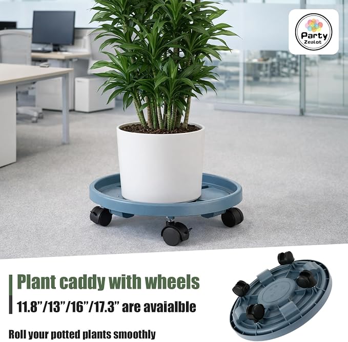 4-pack 17.3" Extra-large Plant Caddy with Wheels Plastic Plant Dolly with Locking Caster Flower Pot Mover Rollers Wheeled Rolling Plant Stands Round Plant Saucer Indoor Outdoor Base Coasters Gray