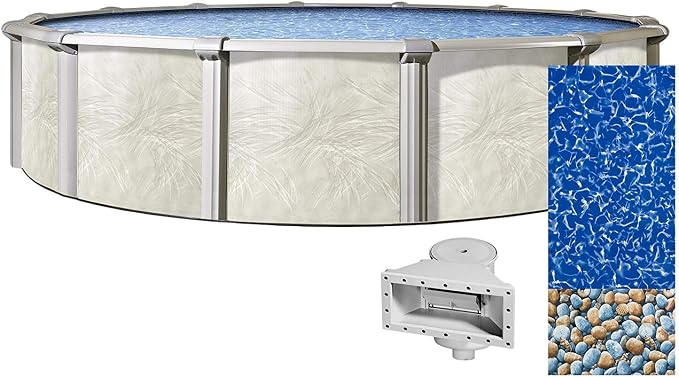 Lake Effect Pools 'Fallston' 24' Foot Round Above Ground Swimming Pool | 52" Inch Height | Bedrock Overlap Liner and Widemouth Skimmer Bundle | Resin Protected Steel Sided Walls