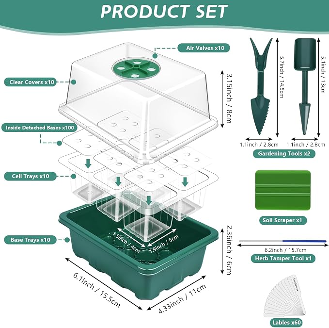 Artcome 10-Pack Seed Starter Tray - 6 Cells Each with Push-Up Ejector - Seed Starter Kit for Rapid Growth and Healthy Seedlings at Home - 30 Cells in Total