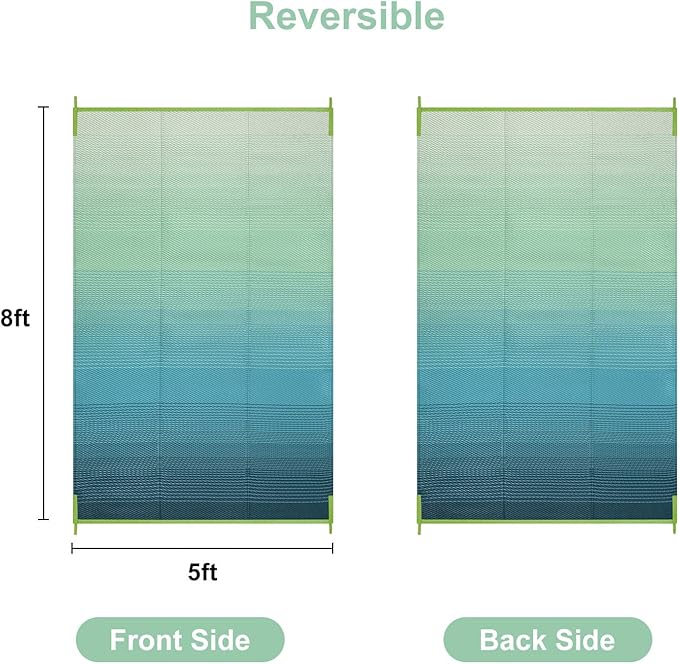 Anidaroel Ombre Outdoor Rug 5x8 for Patios Clearance, Waterproof Plastic Straw Outdoor Area Rug, Camping Rugs for Outside RV, Porch, Balcony, Pool Deck, Picnic, Camper(Blue&Green,5'x8')
