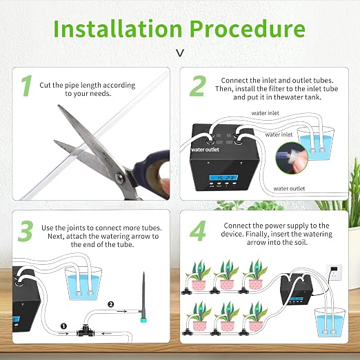 Automatic Indoor Plant Waterer, Dual Pump Drip Irrigation System with Timer, 20 Adjustable Drippers, Self Watering for Potted Plants, Easy Setup