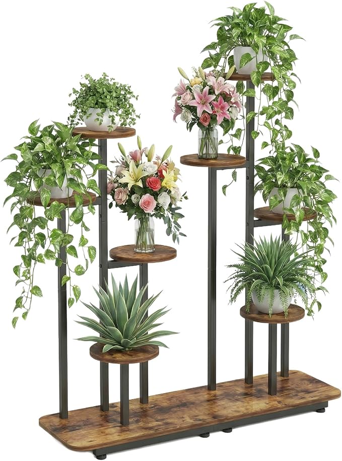 8-Tier Plant Stand Indoor, Plant Stands for Indoor Plants Multiple, Corner Plant Shelf for Living Room, Tiered Plant Holder, Metal Plant Table | Sturdy wood structure, space-saving corner design. Multi-layer rack holds multiple potted plants,ideal for ...