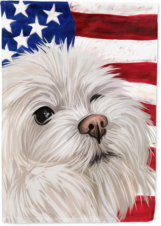 Caroline's Treasures CK6612CHF Maltese American Flag House Flag Large Porch Sleeve Pole Decorative Outside Yard Banner Artwork Wall Hanging, Polyester, House Size, Multicolor