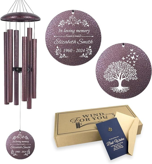 ASTARIN Memorial Wind Chimes Personalized, Bereavement Condolence Gifts for Loss of Mother Husband Wife, Customized Wind Chimes for Outside Deep Tone(Produced in Texas)