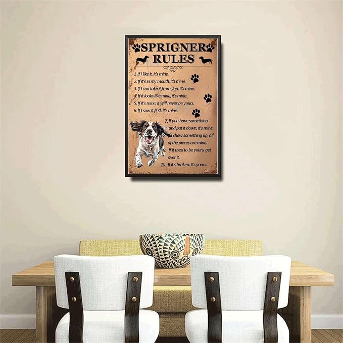 Metal Sign Tin Sign Vintage Wall Art Springer Rules Vintage Metal Sign for Restaurant 6×8 Inches with Metal Frame
