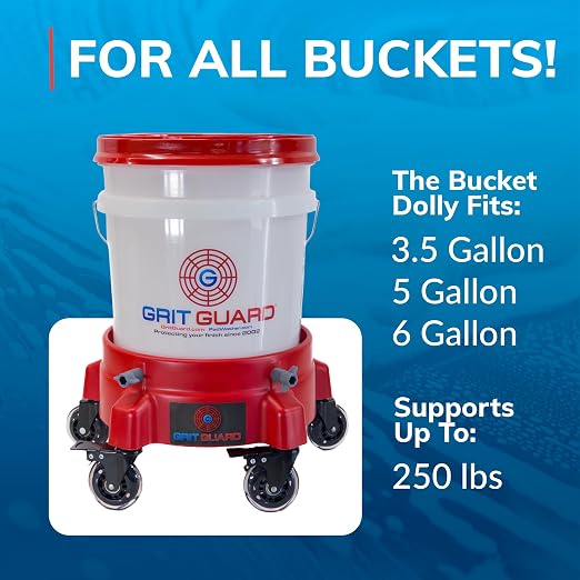 GRIT GUARD Bucket Dolly with Wheels - Rolling Detailing Wash Bucket with 5 Wheels and 2 Locking Casters Compatible with 2.5, 4, 5 and 6 Gallon Buckets (Pink, 3" Roller Bearing) - Made in the USA