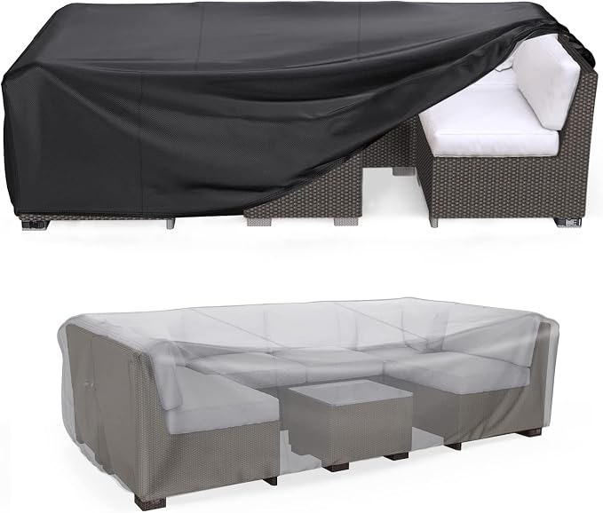 Mrrihand Heavy Duty Patio Furniture Covers, Outdoor Furniture Covers Waterproof Sectional Sofa Set, Patio Table and Chair Set Cover 137.7" L× 86" W× 28" H