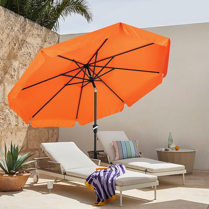 MASTERCANOPY 9ft Patio Umbrella with Valance, Crank and Tilt – 8 Ribs Outdoor Market Umbrella, UV/Fade Resistant, Waterproof Canopy with Wind Vent for Garden, Deck, Backyard, Pool (Orange)