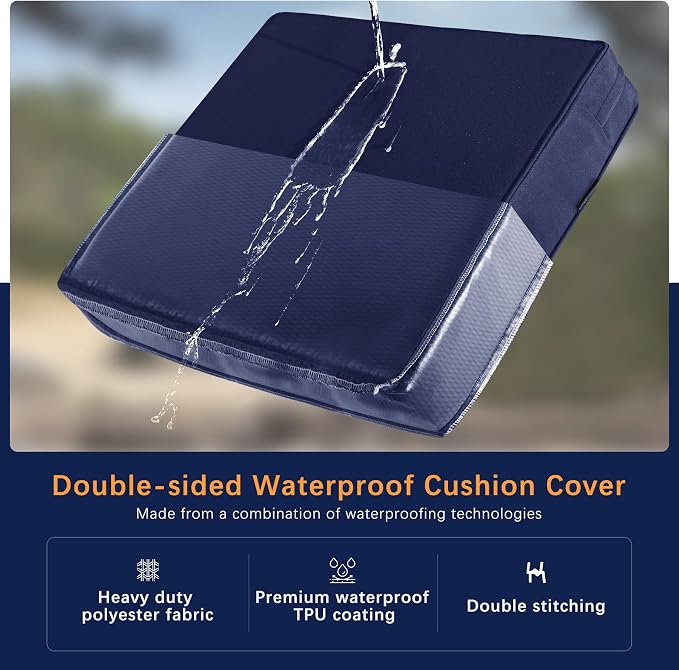 Favoyard Outdoor Seat Cushion Set 22 x 24 Inch Waterproof & Fade Resistant Patio Furniture Cushions with Removable Cover Deep Seat & Back Cushion with Tie Straps for Chair Sofa Couch