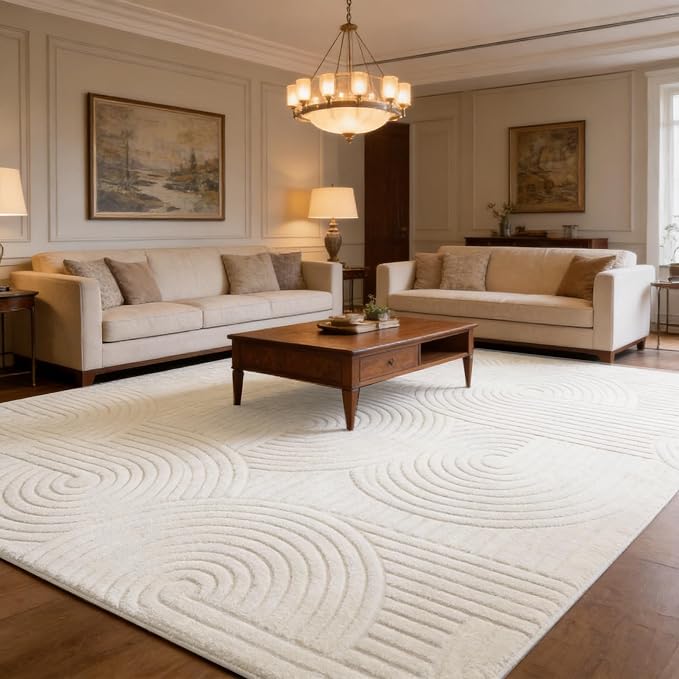 Beige Geometric 5x7 Solid Area Rug, Washable for Living Room Bedroom | Ultra Soft Thick Boho High-Low Pile Textured Indoor Carpet, Fluffy, Non-Slip Rugs for Bedside, Kids Room, Nursery,Home Office