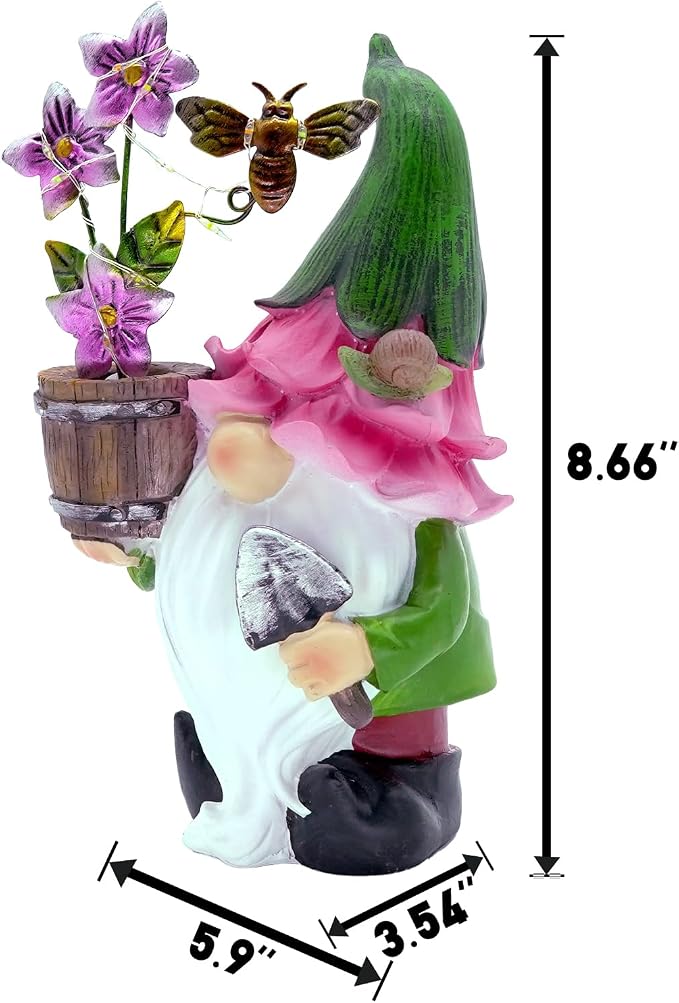 Outdoor Garden Gnomes Statues with Solar Lights Gnomes Gardening Birthday Gifts for Women Mom Grandma, Gnome Sculpture Figurine Outside Garden Decorations for Yard Patio Porch Lawn Backyard Decor