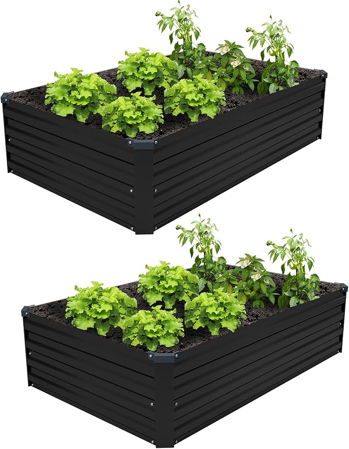 2PCS 4x3x1ft Galvanized Raised Garden Kit,Metal Planter Box,Black | Outdoor Elevated Metal Planter Box For Vegetables, Flowers & Herbs. Rustproof Galvanized Steel, Open Drainage, Easy Assembly