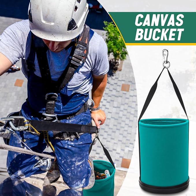 2 Pack Canvas Bucket 15" x 12" Heavy Duty Lineman Tool Bag with Plastic Bottom & Metal Hook Electrician Tool Organizer for Jobsite Use, Load Rated up to 150 Pounds (Turquoise)