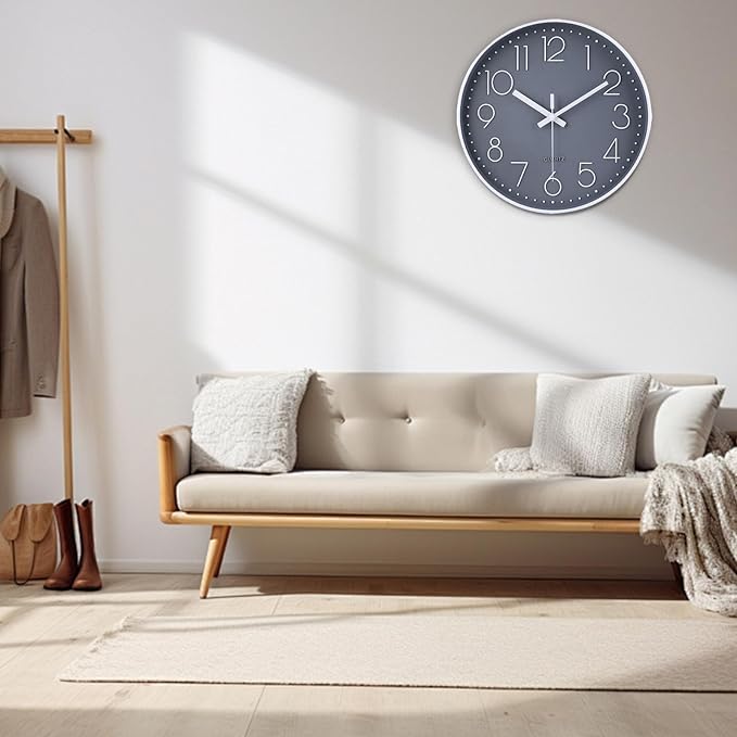 jomparis Wall Clock 12 Inch Non-Ticking Silent Battery Operated Round Wall Clock Modern Elegant Simple Style Clock for Home Office Kitchen Bedroom Living Room