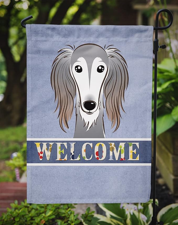 Caroline's Treasures BB1415GF Saluki Welcome Garden Flag, Blue Mailbox Flag Decorative Yard Flag Banner Outside Patio Artwork Yard Flower Beds, Garden Size, Multicolor