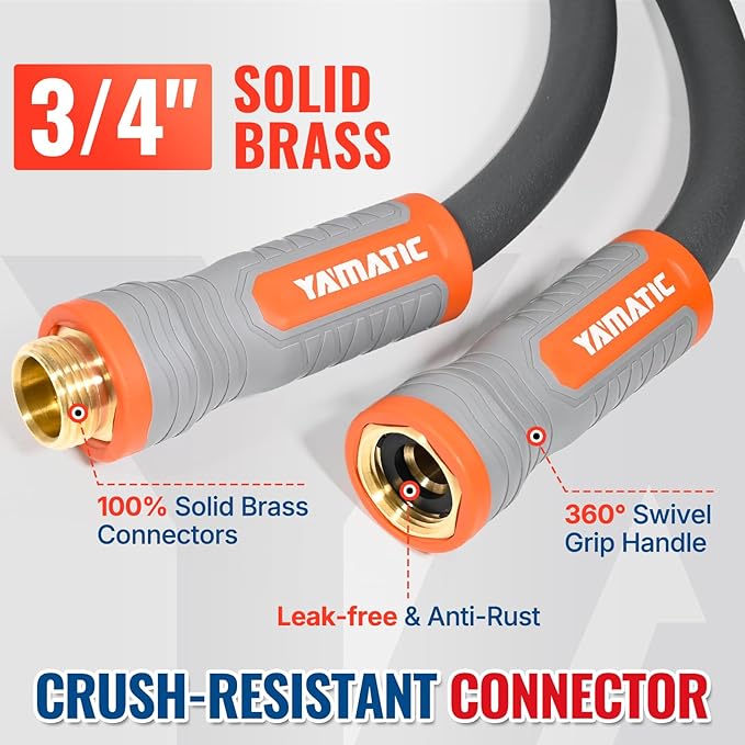 YAMATIC Short Garden Hose 5/8 in x 15 ft with Swivel Handle, Super Flexible Water Hose, All-weather, Lightweight, Burst 600 PSI, Gray