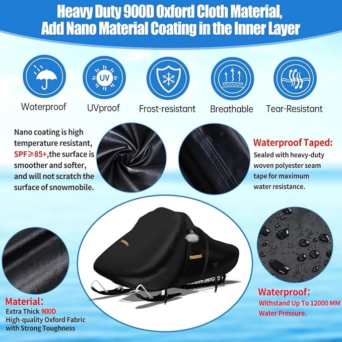 900D Snowmobile Cover, 130" L x 51" W x 48" H Upgraded Thicker Waterproof Oxford Cloth with Windproof Buckles Large Snow Mobile Cover for Skidoo,Arctic Cat,Pro RMK,Yamaha,Lynx,Camso,CFMOTO