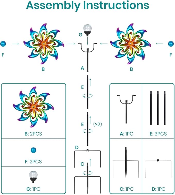 Solar Wind Spinner Metal Bird of Paradise Kinetic Garden Yard Art | Multi-color solar glow orb,Bird of paradise metal spinner,Whisper-quiet bearings,Stable 5-prong stake,Hand-Crafted Art