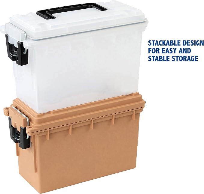 Sheffield 12635 Ammo Storage Box, Stackable .30 Cal Field Boxes, Water and Dust Resistant, Lockable Storage Box with Handle, Secures Hunting Gear, Supplies, and Bullets, Made in USA, Frost(Pack of 6)