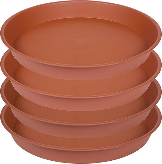4 Pack of 12 inch Plant Saucer, Heavy Duty Plastic Bird Bath Bowl 12 inch, Plant Tray for Pots, Flower Plant Saucers for Indoors, Plant Trays for Planter 11"/12" (12 inch, Terracotta)