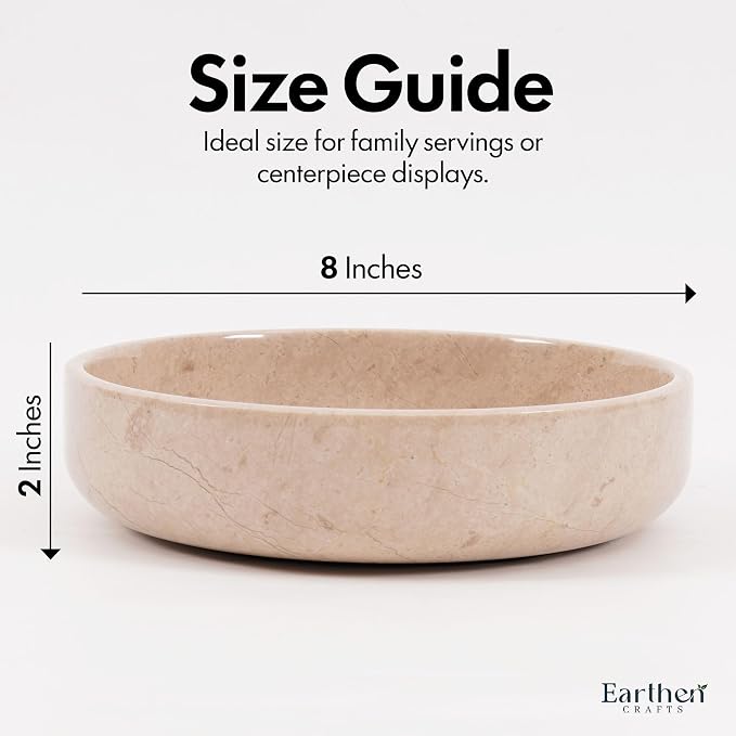 Marble Serving Bowl 8" Inches Beige Handcrafted Natural Stone Fruit Bowl For Kitchen Table decor, Modern Table Centerpiece Bowl, Chips Holder For Parties & Entertainments