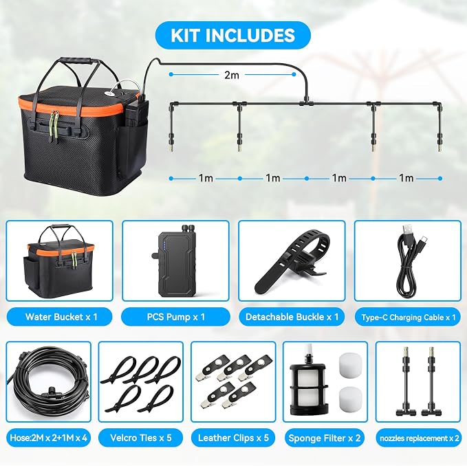 Ausic Portable Misting System for Outside Patio, Outdoor Water Cooling Mister with Battery Powered Pump (Max 8Hrs), 20L Bucket, 26FT Hose, Patio Misters for Tailgating, Pasture, Camping, Canopy, Sport