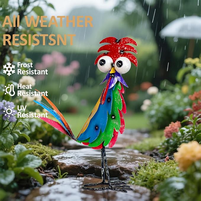Natelf Outdoor Wacky Metal Rooster Yard Statue Decoration | Garden Statues, Chicken Figurine, Courtyard Decoration, Holiday Gift